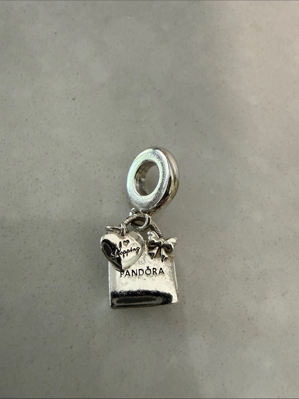 Pandora Silver Shopping Bag Charm with Heart and Bow